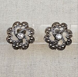 Vtg AVON Classic Accent Heart Crystal Marcasite Clip Earrings